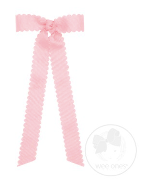 Mini Scalloped Edge Grosgrain Bow with Streamer Tails - Light Pink - Breckenridge Baby