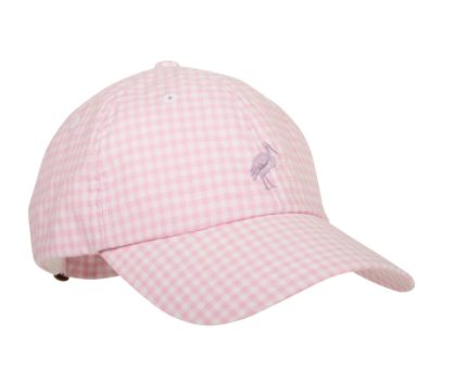 Covington Cap with Stork - Palm Beach Pink Gingham - Breckenridge Baby