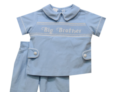 Big Brother Smocked Light Blue Corduroy Short Set - Breckenridge Baby