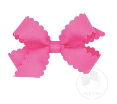 Mini Scallop Edge Grosgrain Bow - Hot Pink - Breckenridge Baby