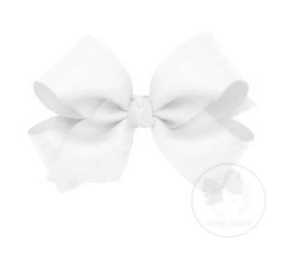 Medium Classic Grosgrain Hair Bow (Knot Wrap) - White - Breckenridge Baby