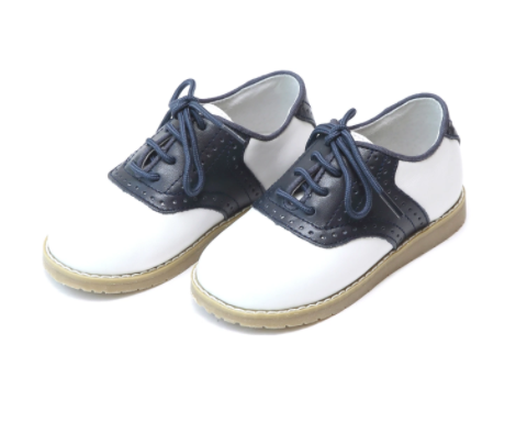 L'amour Luke Two Tone Leather Saddle Shoe - White with Navy - Breckenridge Baby