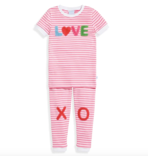 bella bliss Striped Applique Pima Jammies - Pink with Love - Breckenridge Baby