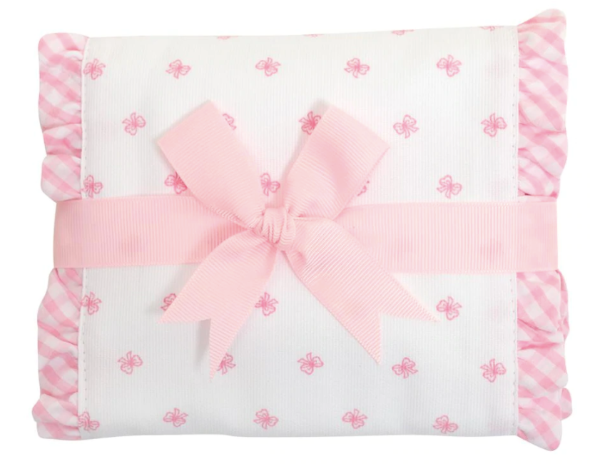 Pink Bow Fancy Fabric Burp - Breckenridge Baby