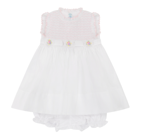 Sleeveless Secret Garden Dress - White with Pink - Breckenridge Baby