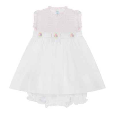 Sleeveless Secret Garden Dress - White with Pink - Breckenridge Baby