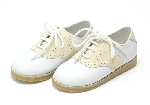 Luke Beige Leather Two Tone Saddle Shoe - White/Beige (#402) - Breckenridge Baby