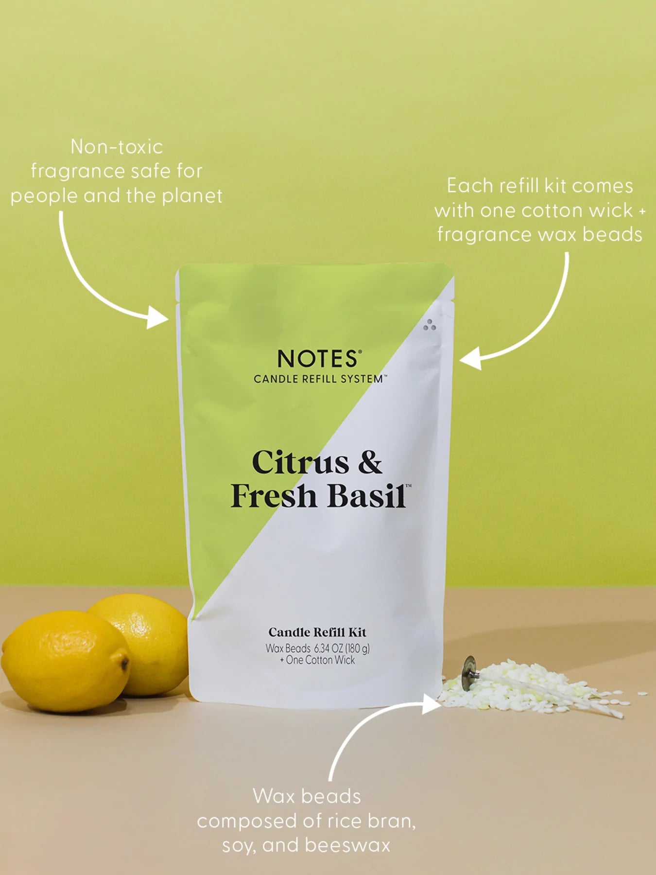 Sustainable Candle Refill Kit - NOTES Citrus & Fresh Basil - Breckenridge Baby
