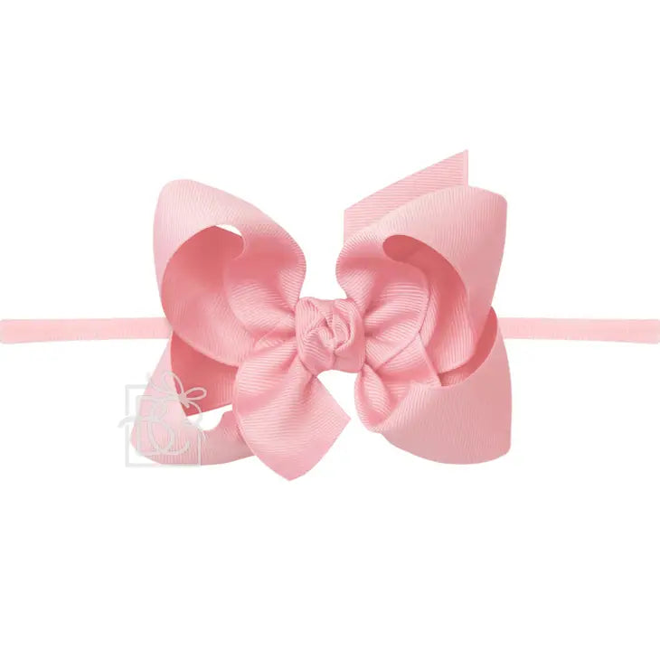1/4" Pantyhose Headband W/Signature Grosgrain Bow - Pink (4.5" Large) - Breckenridge Baby