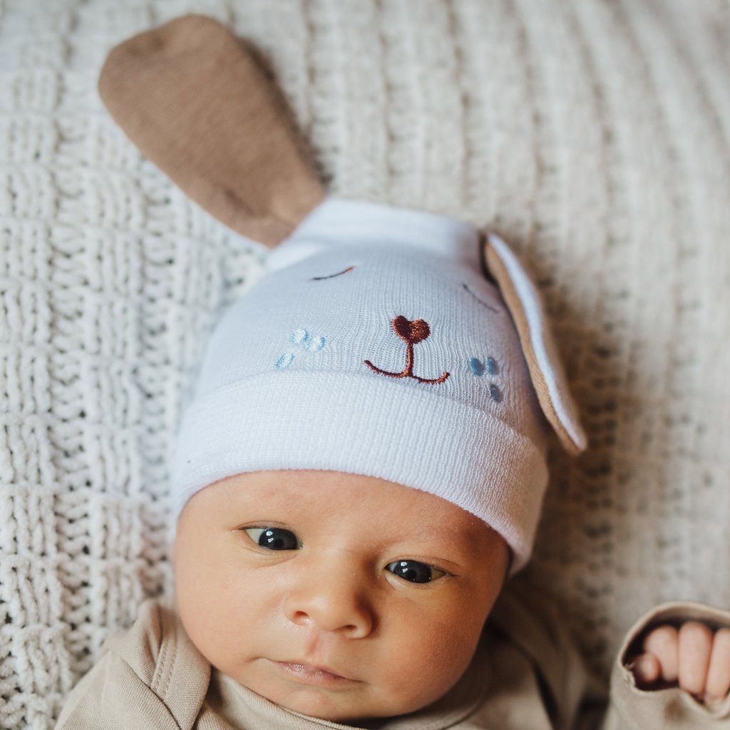 Puppy Dog Face With Ears Newborn And Baby Hospital Hat - Breckenridge Baby