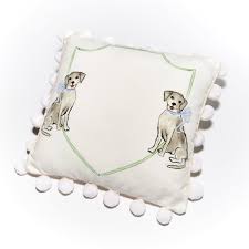 17"x17" Puppy Dog Pillow with Blue Bow - Breckenridge Baby