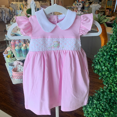 On the Green Smocked Collar Flutters Dress Set - Pink - Breckenridge Baby