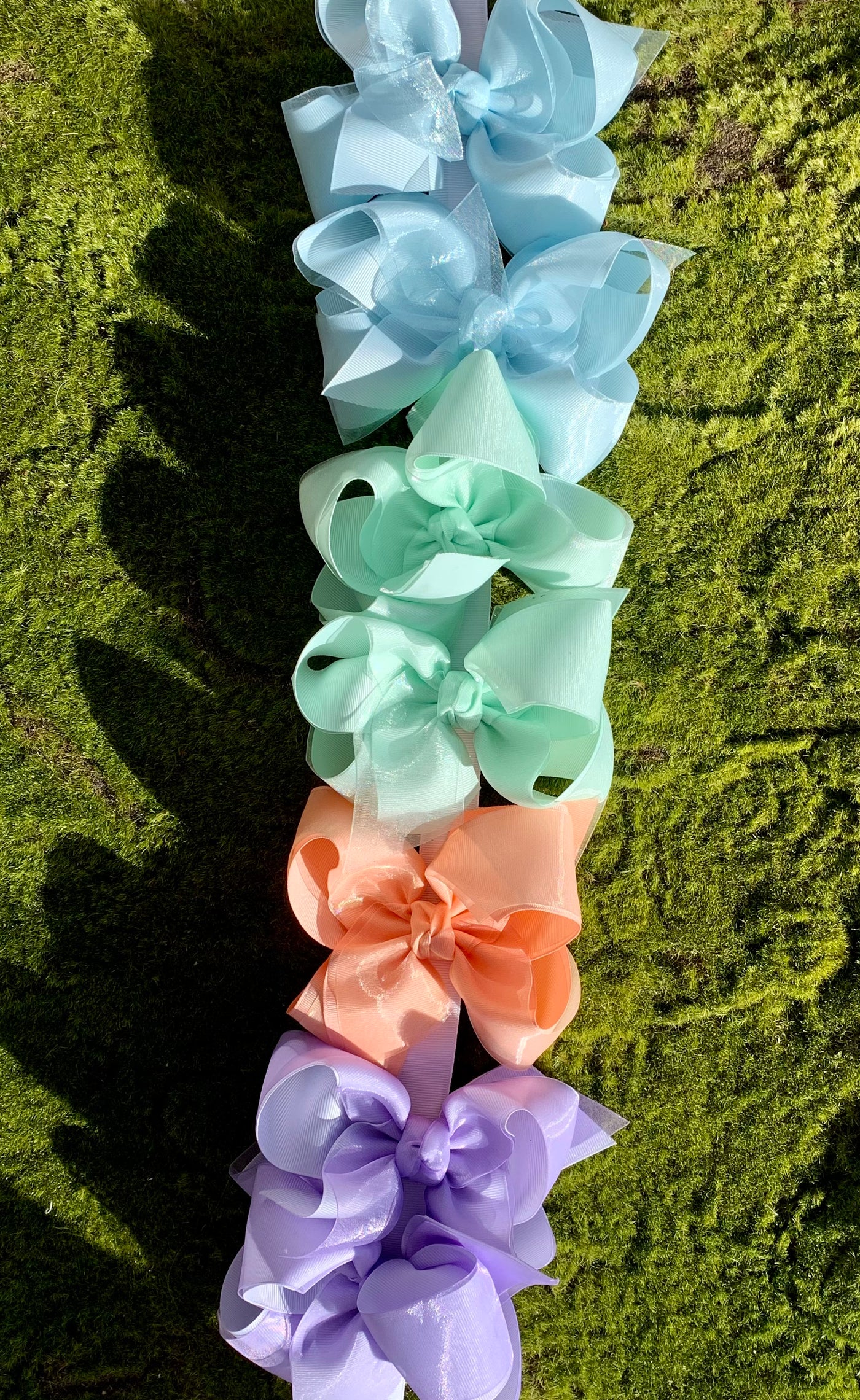 Grosgrain & Organza Layered Bow with Knot - Powder Mist - Breckenridge Baby