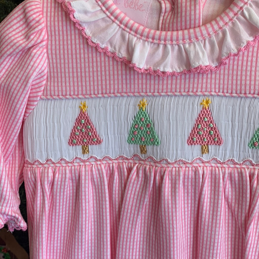 Pink Check Knit Girl's Sack - Pastel Trees (0-3Mo) - Breckenridge Baby