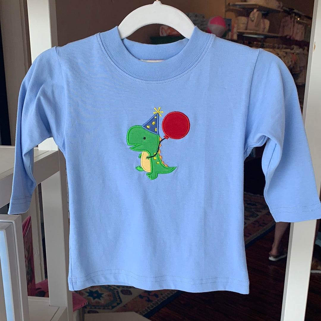 Sky Blue Long Sleeve Shirt with Birthday Dino - Breckenridge Baby