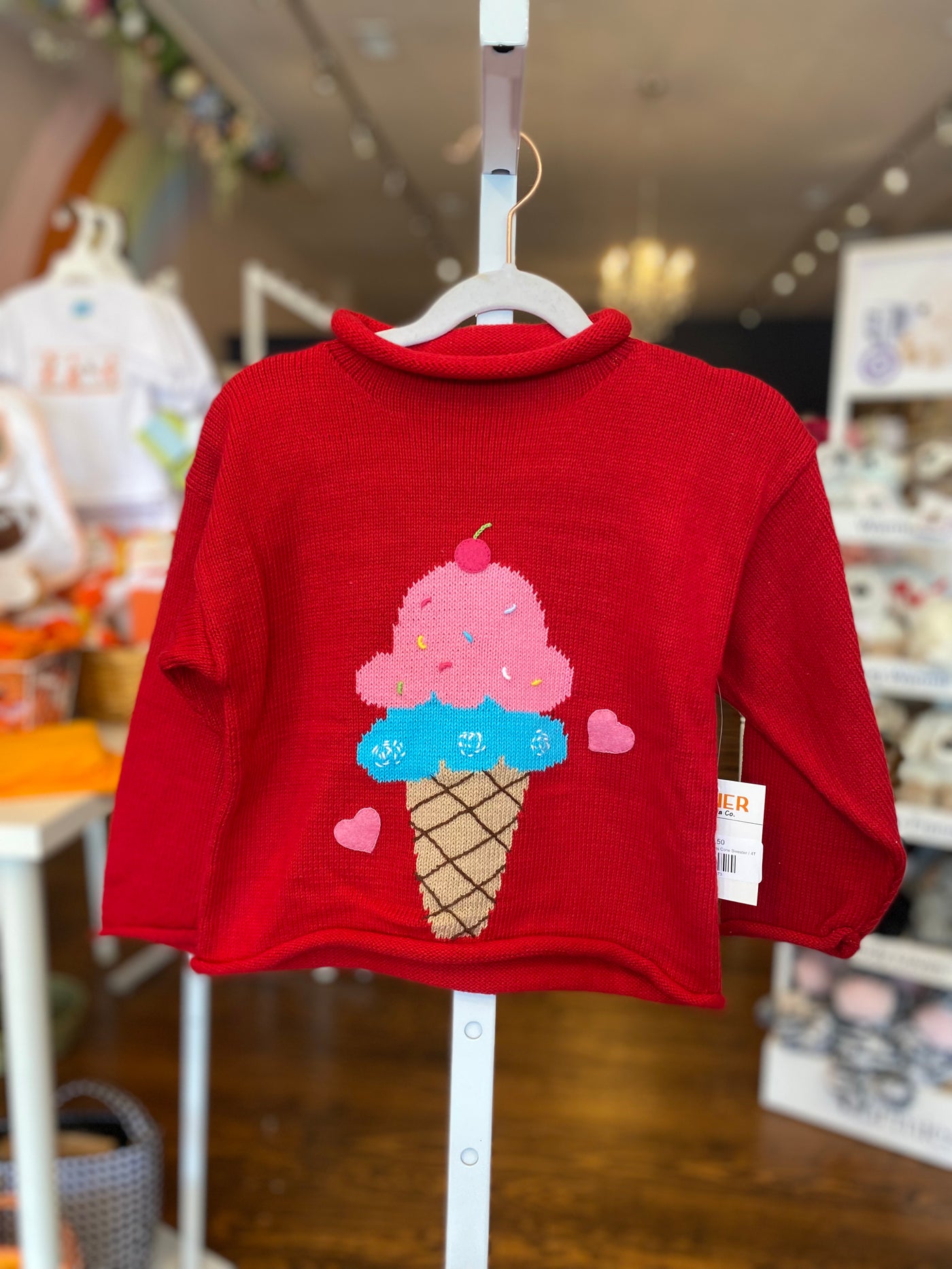 Red Ice Cream w/ Hearts Cone Sweater - Breckenridge Baby