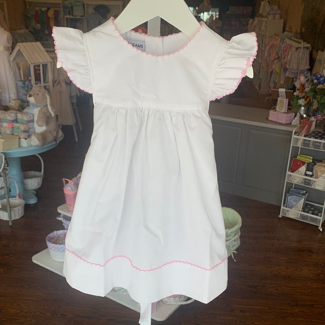 White Dress with Pink Picot Trim - Breckenridge Baby