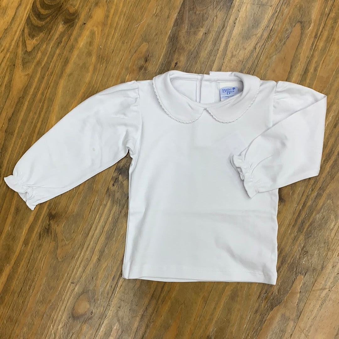 White Knit Girls Long Sleeve Button Back Shirt - Breckenridge Baby