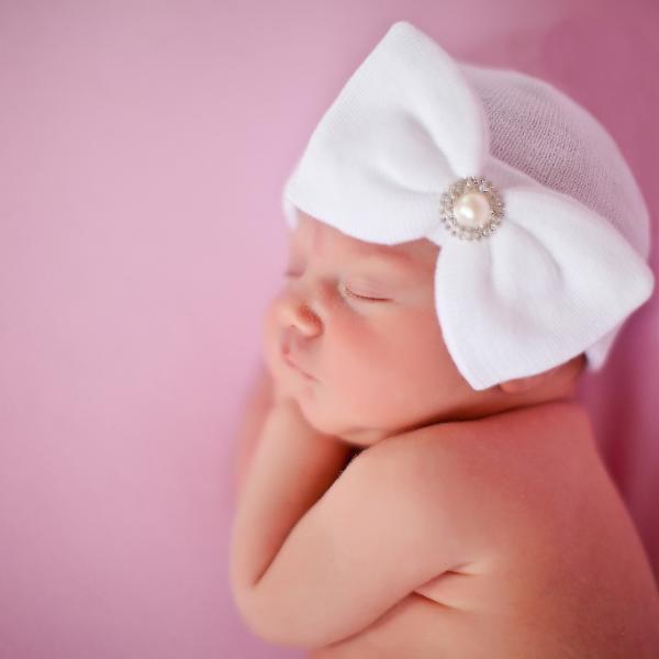 ilybean Eloise White Big Bow Newborn Girl Hospital Hat - Breckenridge Baby