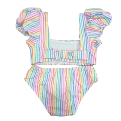 Puff Sleeve Two-Piece Swim - Rainbow Stripe - Breckenridge Baby